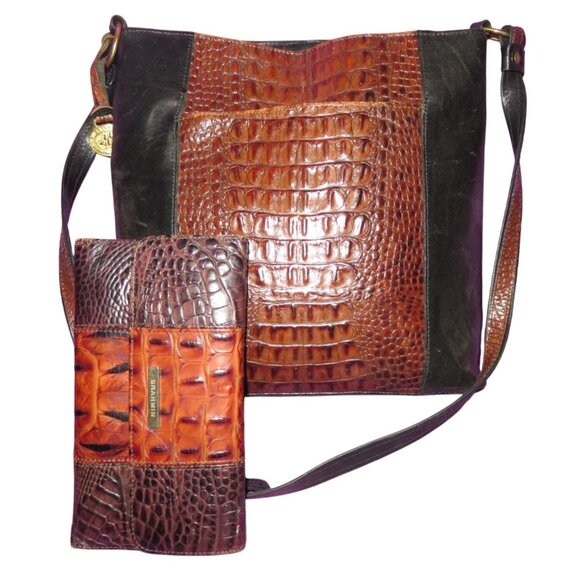 BRAHMIN Pecan Melbourne Croc Embossed Leather Tote & Wallet and Checkbook holder - Picture 1 of 15